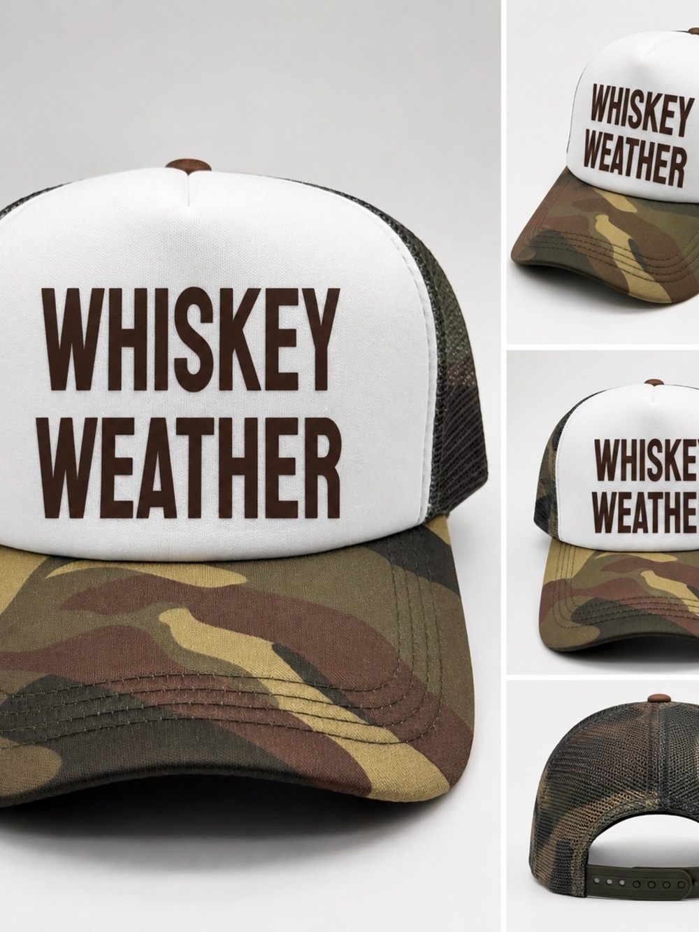 Whiskey Weather Camo Mesh Trucker Cap - Brown/White